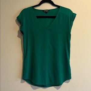 Express Green Fitted Cap Sleeve Blouse